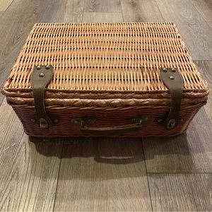 Picnic Basket Vintage ‘70’s Wicker Suitcase Leather Handle & Closure Basket Only